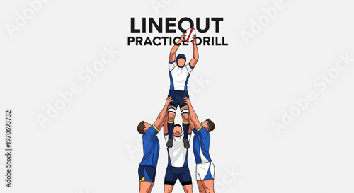 Rugby Team Lineout Practice Drill Depicted Illustration of Sports Players Working Together