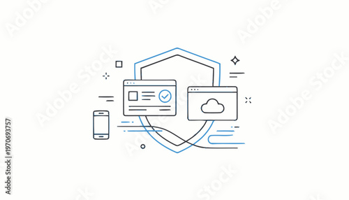 Digital Security Shield Protecting Cloud Data and Mobile Device.