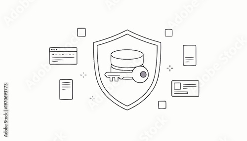 Database Security Shield with Key for Data Protection.