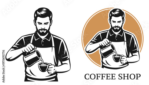 Barista logo coffee shop emblem for restaurant or cafe menu.