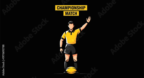 Rugby Referee Signaling A Foul In A Championship Match Against A Black Background