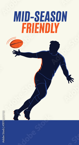 Rugby Player Silhouette Reaching For the Ball During Mid-Season Matchup, Sporty Concept