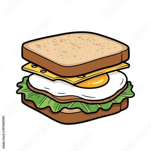 A cartoon illustration of breakfast sandwich.