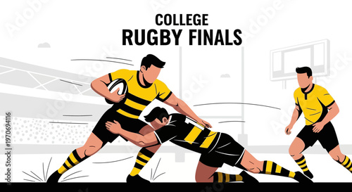 Rugby Players Compete Fiercely During College Finals Match, Showing Athleticism and Teamwork