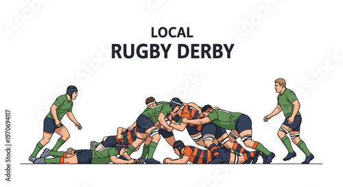 Rugby Players Compete in a Scrum During a Local Derby, Intense Competition