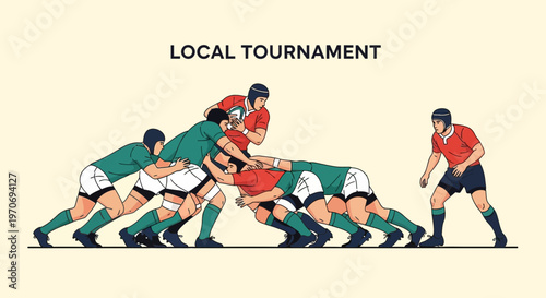 Rugby Players Compete In A Local Tournament Sport Illustration With Action And Strategy