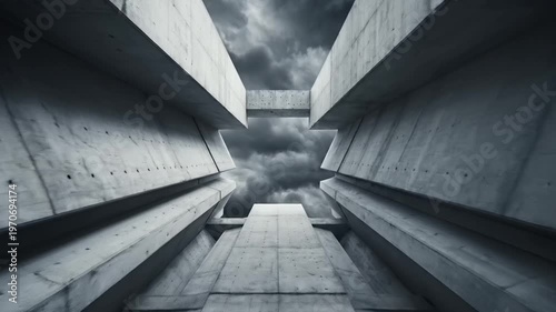 Abstract Concrete Architecture Under Dramatic Sky.