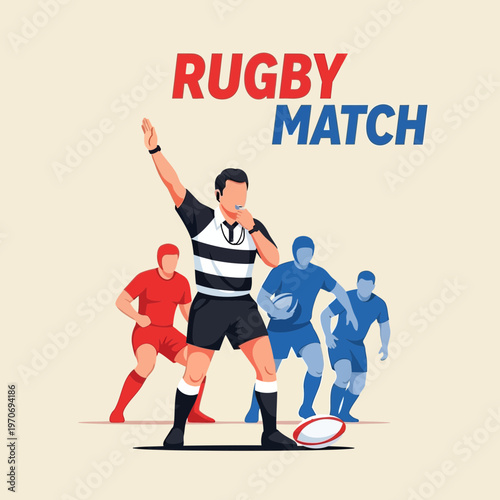 Rugby Referee Signals Victory During Intense On-Field Competition