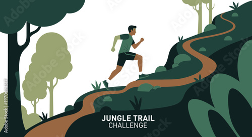 Runner Ascending Mountain Trail, Endurance and Nature Challenge Conceptual Illustration