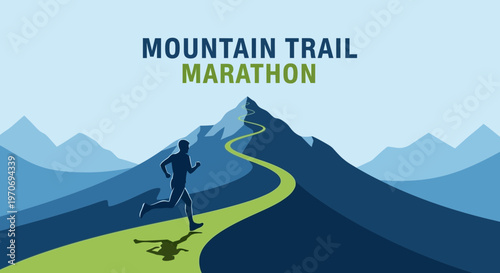Runner Ascending Mountain Trail, Illustration Depicting Marathon, Overcoming Challenges, Running