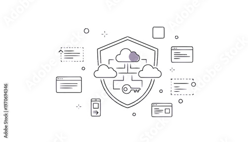 Digital Cloud Security Shield Protecting Data and Information.