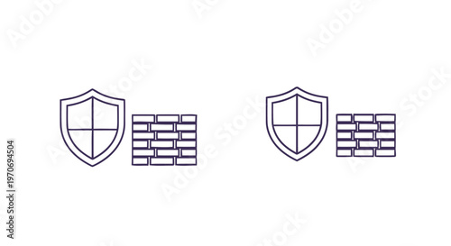 Digital Firewall Protection - Shield and Brick Wall Icon Illustration.