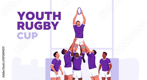 Rugby Team Celebrating Victory in Youth Cup Competition With Energetic Players And Athletic Moves