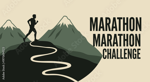 Runner Conquering Mountain Path With Marathon Challenge Text