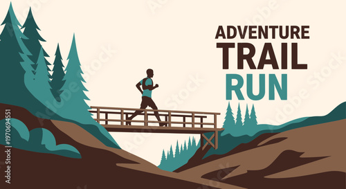 Runner Crossing Bridge During Adventure Trail Run With Natural Landscape Design