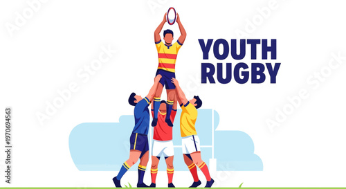 Rugby Team Celebrating Victory with a Strategic Maneuver in a Youth Competition