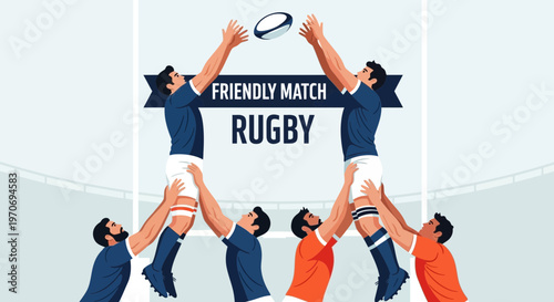 Rugby Team Competition During A Friendly Match With Players Catching The Ball