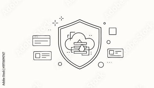 Digital Cloud Security Shield Protecting Data and Information.