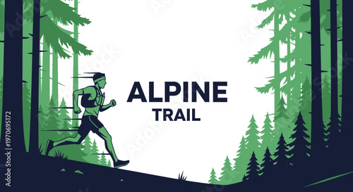 Runner Embarks On Alpine Trail Adventure Through Forest Scenery Illustrative Design