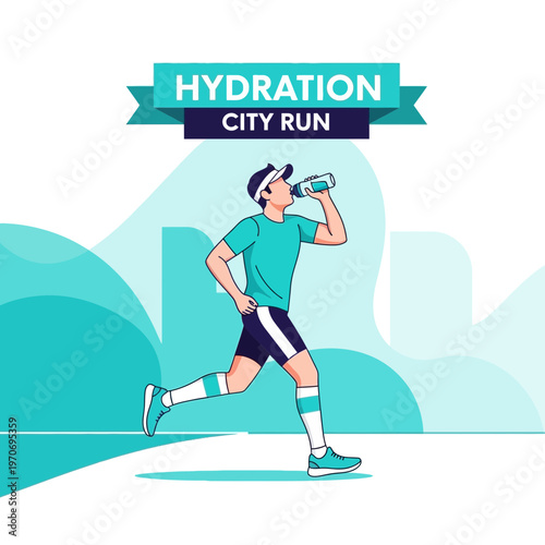 Runner Hydrating During City Run: Maintaining Fitness and Health with Water Consumption