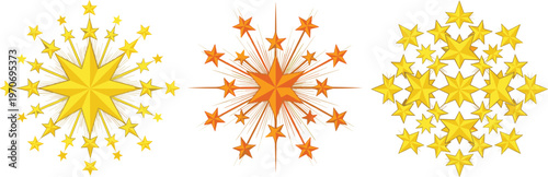 Set of Vibrant Starburst Illustrations in Yellow and Orange for Decorative, Festive, and Celebration Designs
