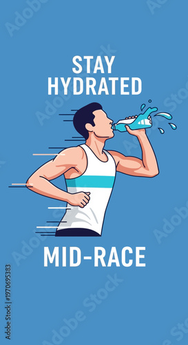 Runner Hydrating During Marathon, Refreshing Beverage, Staying Healthy, Mid-Race Energy Boost