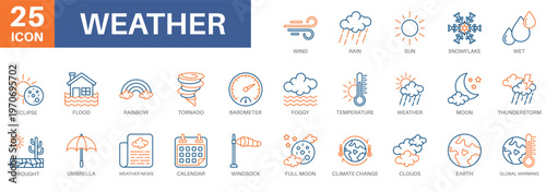 weather icon set, snowflake, temperature, weather news ,climate change, and global warming. Simple vector symbols collection suitable for symbols and more
