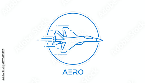 Modern Jet Fighter Aircraft Icon with Speed Lines and "AERO" Text - Vector Illustration