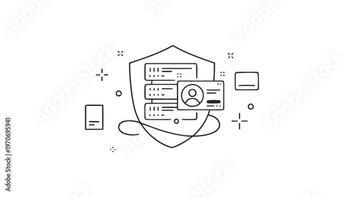 Digital Identity Protection Illustration with Shield and User Profile.