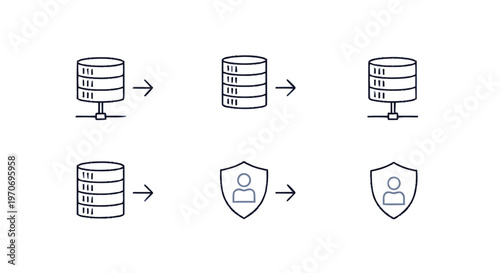 Database Server Icons Illustrating Data Protection and Security.