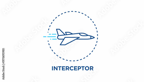 Modern Jet Fighter Interceptor Icon with Speed Lines in Dashed Circle