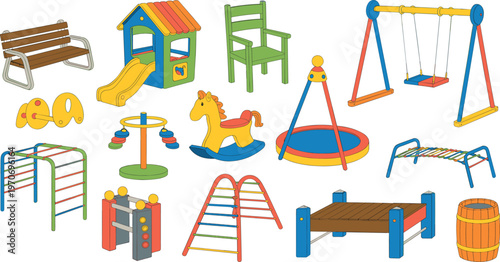 Cartoon Style Colorful Playground Equipment Set for Children's Play Areas and Designs