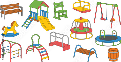 "Cartoon Style Colorful Playground Equipment Set for Kids' Fun Spaces and Activities