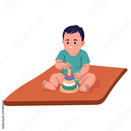 Baby Sitting Independently And Playing Toy