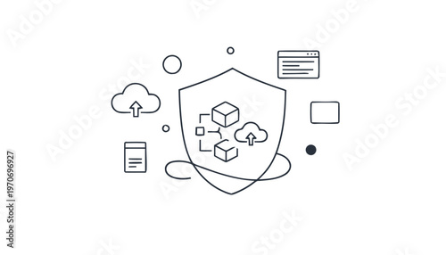Digital Security Shield Protecting Data and Cloud Storage Systems.
