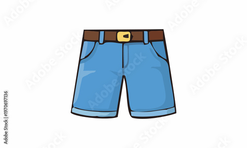 line art color of blue denim shorts cartoon illustration