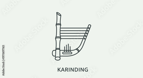 Karinding Musical Instrument Icon: Traditional Sundanese Bamboo Flute Line Art