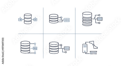 Database Icons Representing Data Storage, Management, and Information Technology.