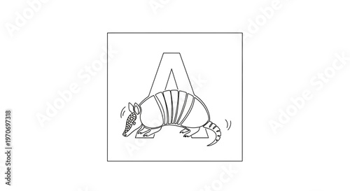 Letter A with Armadillo Illustration for Alphabet Learning and Wildlife Education