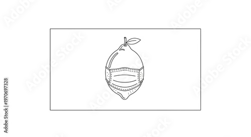 Lemon Wearing Medical Face Mask - Line Art Illustration