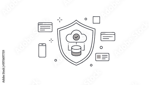 Digital Cloud Security Shield Protecting Data and Information.