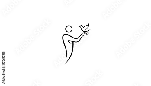 Human Silhouette Releasing Dove Bird Symbol of Peace and Freedom