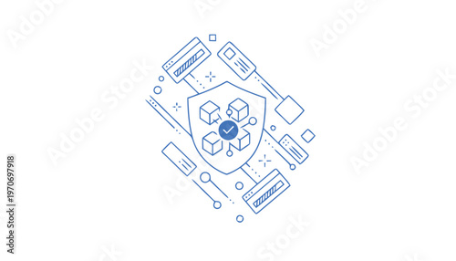 Digital Security Shield Protecting Data and Financial Transactions.