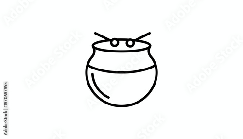 Indian Dhol Drum Icon, Traditional Percussion Instrument, Vector Line Art