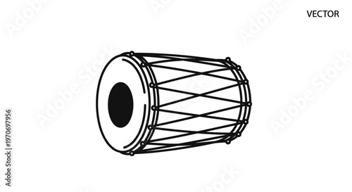Indian Dholak Drum Outline Vector Illustration - Traditional Percussion Instrument