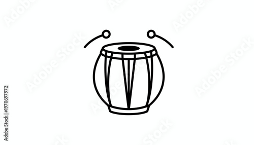 Indian Tabla Drum with Sticks, Traditional Percussion Instrument, Music Icon