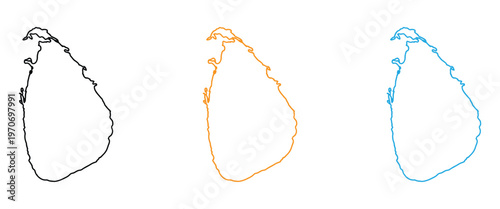 Sri Lanka Map Vector Set: Detailed District Outlines, Solid Blue Silhouette, and Minimalist Coastal Border Illustrations for Infographics and Geography Design 
