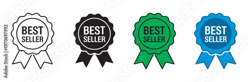 Best seller award badges set, vector collection with outline solid black blue dark blue variations, icons isolated on white background
