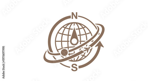 Detailed Compass Rose Globe Navigation Illustration on White Background.