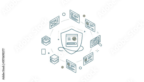 Digital Security Shield Protecting Data and Information Online.